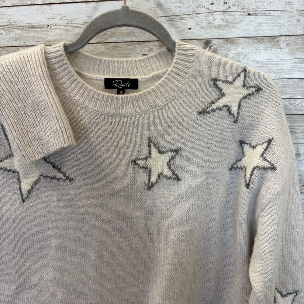 Rails Womens XS Sweater Cashmere Blend Virgo Gray White Stars Drop Shoulder